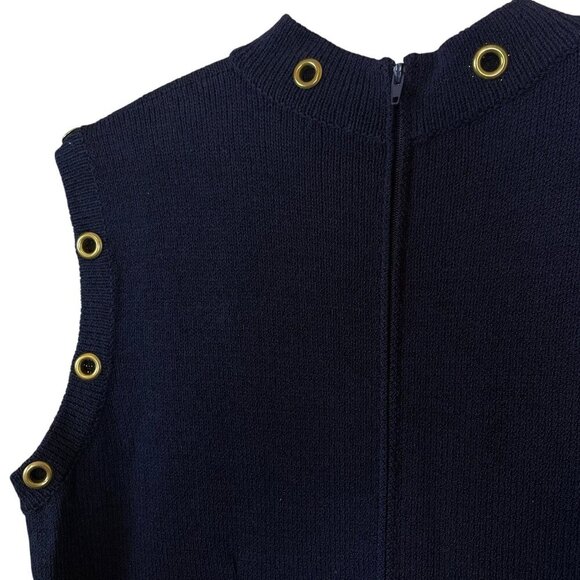 Vtg Fianona Knit 2 Pc Set Jacket Dress Grommet Studded Navy Blue Gold Size M - Picture 8 of 11